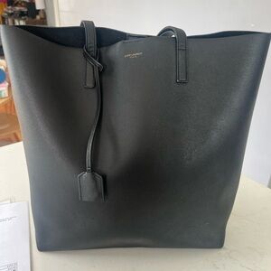 Saint Laurent Black Leather Tote with Gold Logo - Certified Authenticity